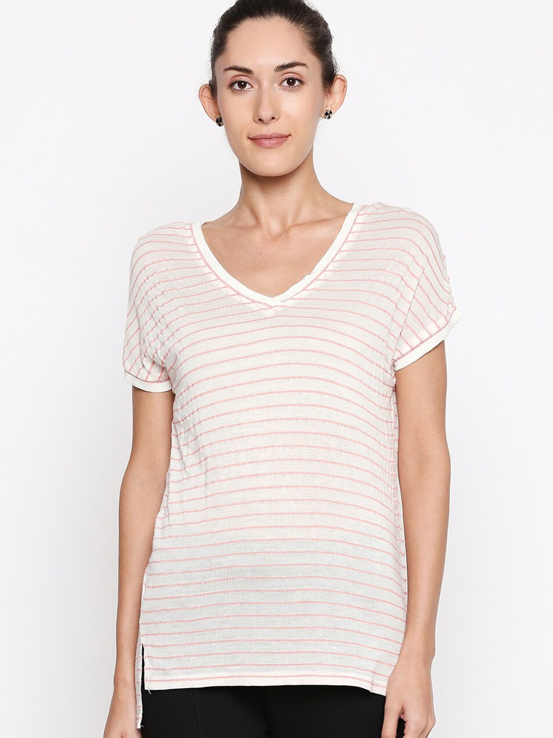 

People Coral Striped Regular Top