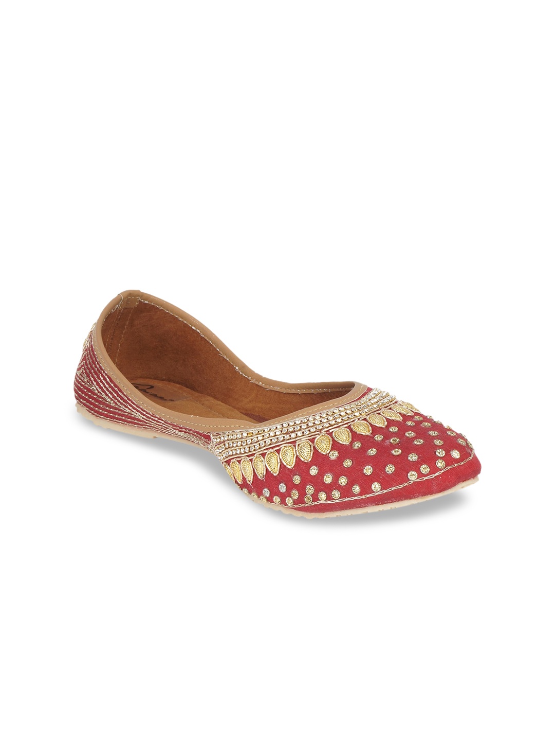 

The Desi Dulhan Women Maroon Embellished Leather Ethnic Mojaris Flats
