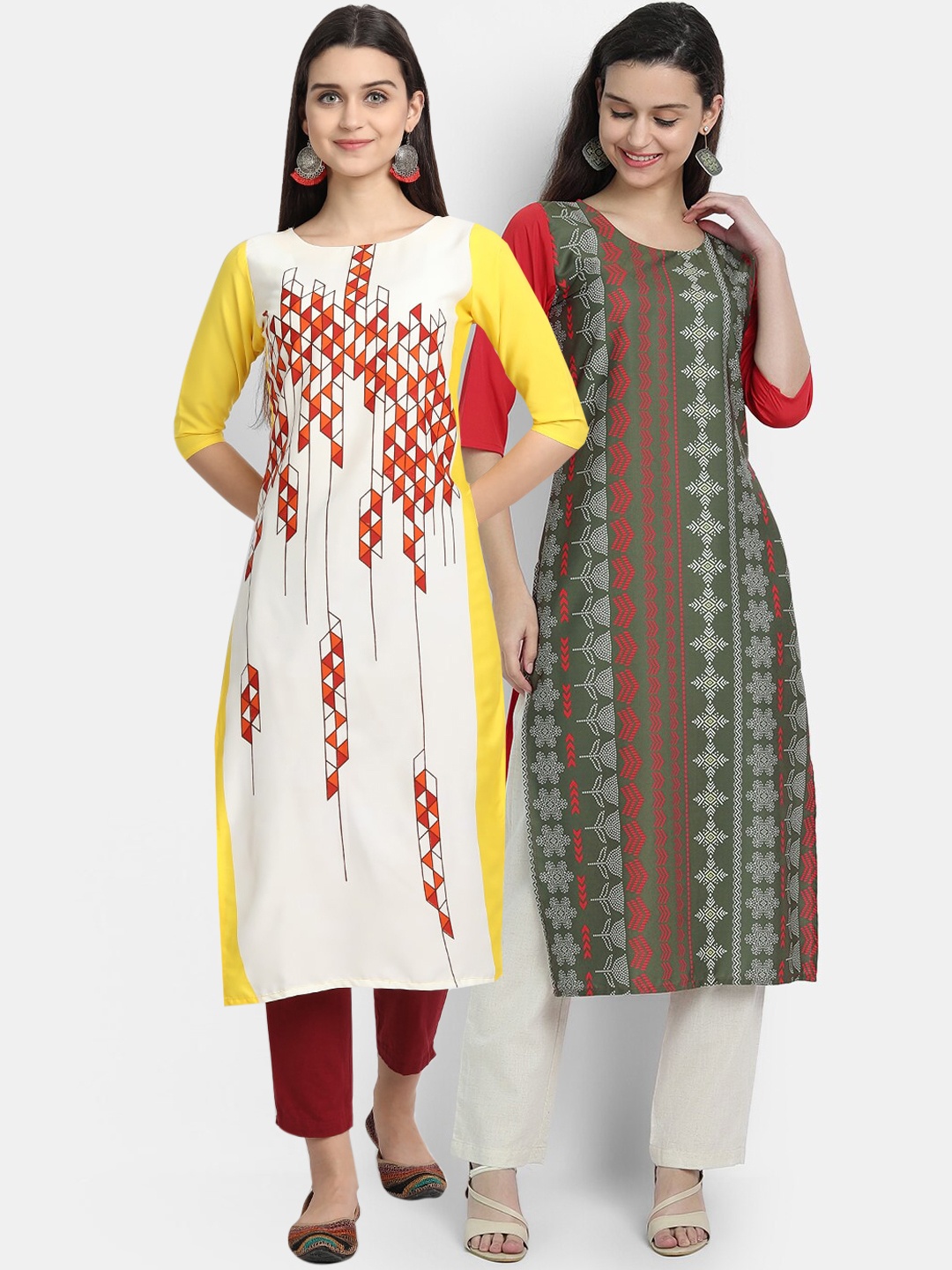 

Ethnic basket Women Pack Of 2 Digitally Printed Crepe Straight Kurta, Multi