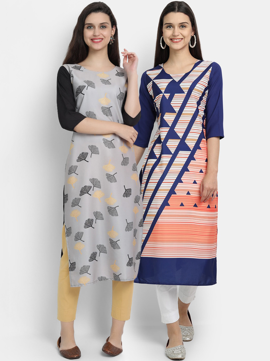 

Ethnic Basket Women Pack of 2 Assorted Printed Crepe Kurtas, Multi