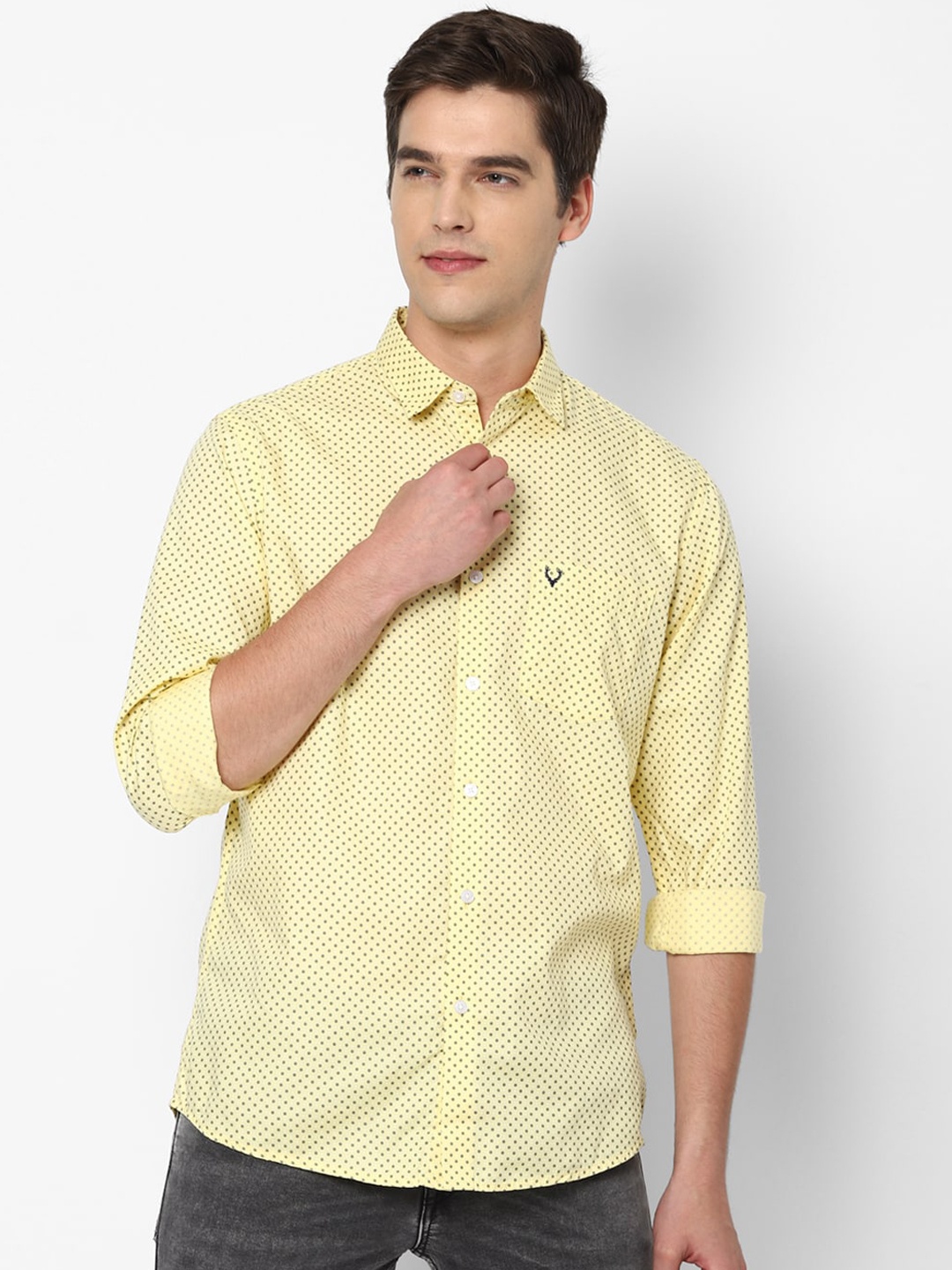 

Allen Solly Men Yellow Slim Fit Printed Cotton Casual Shirt
