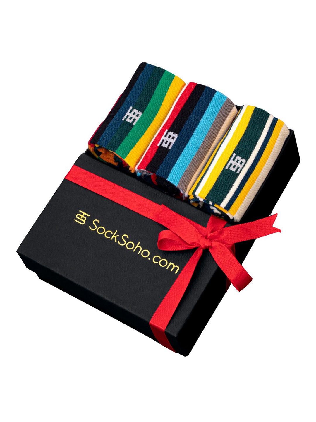 

SockSoho Men Pack of 3 Multicoloured Striped Above Ankle Socks, Multi