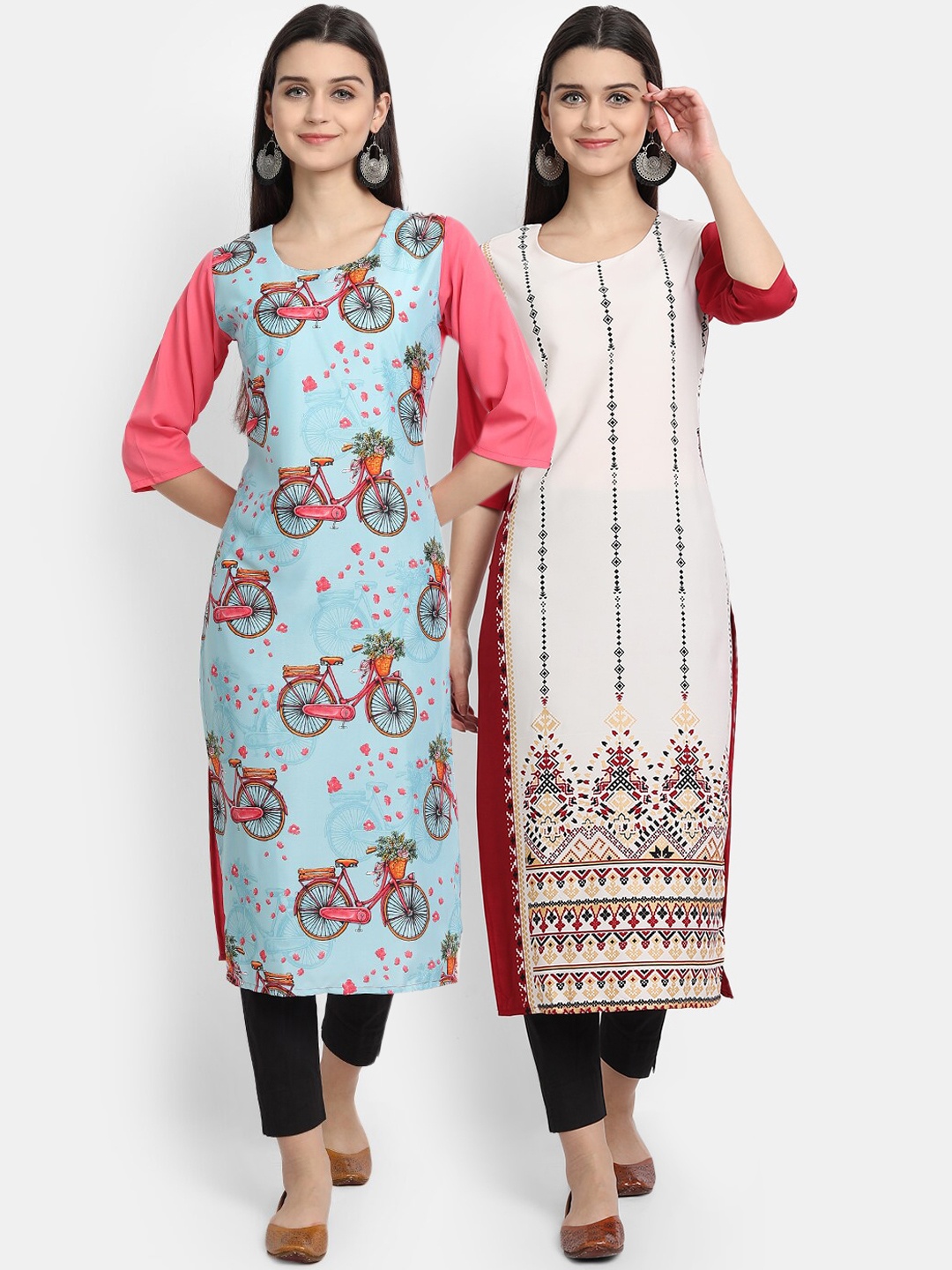 

Ethnic basket Women Pack Of 2 Blue & White Printed Crepe Kurta