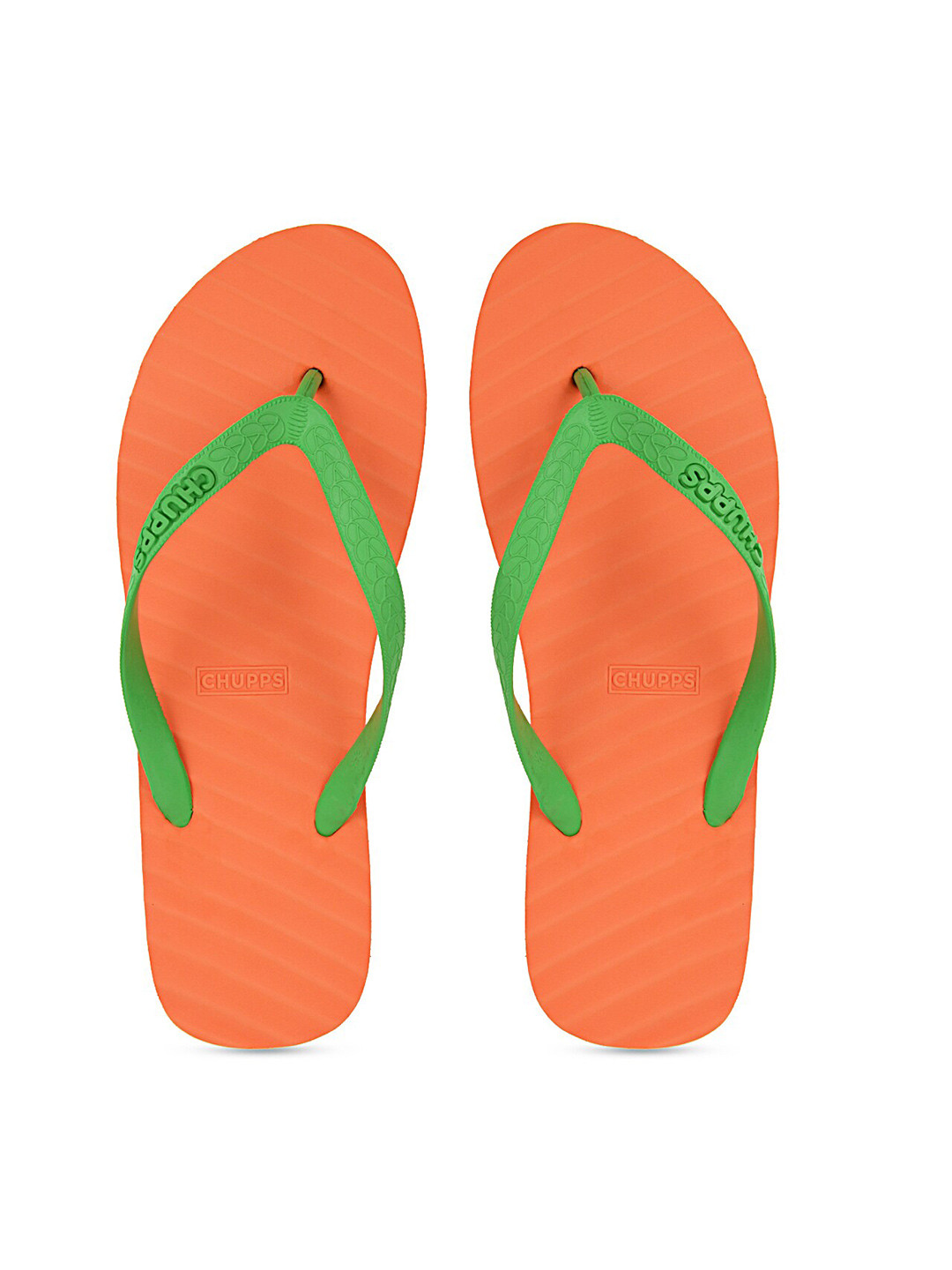 

CHUPPS Unisex Green & Orange Striped Rubber Sustainable Thong Flip-Flops