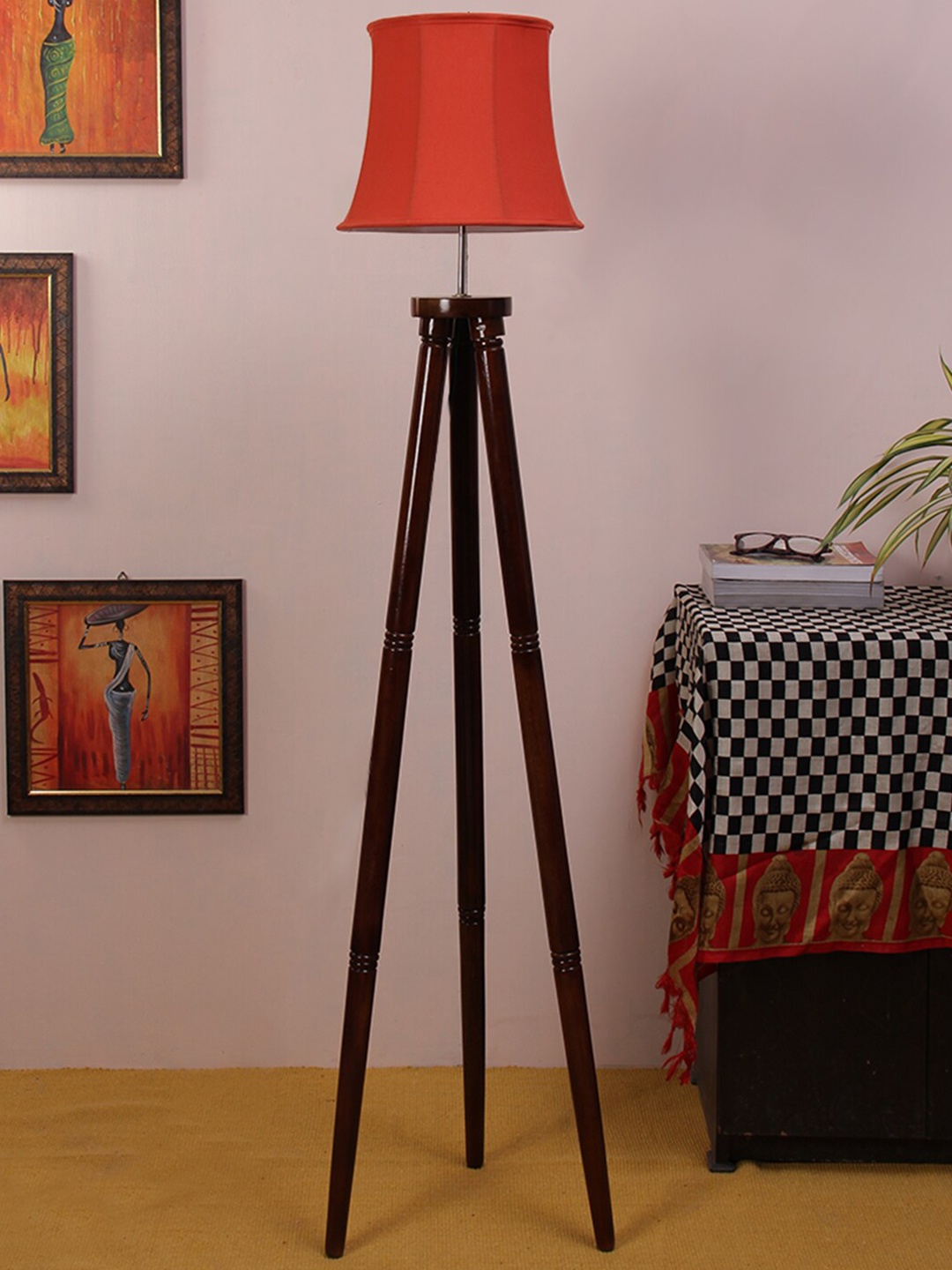 

Devansh Orange & Brown Contemporary Tripod Lamp with Shade
