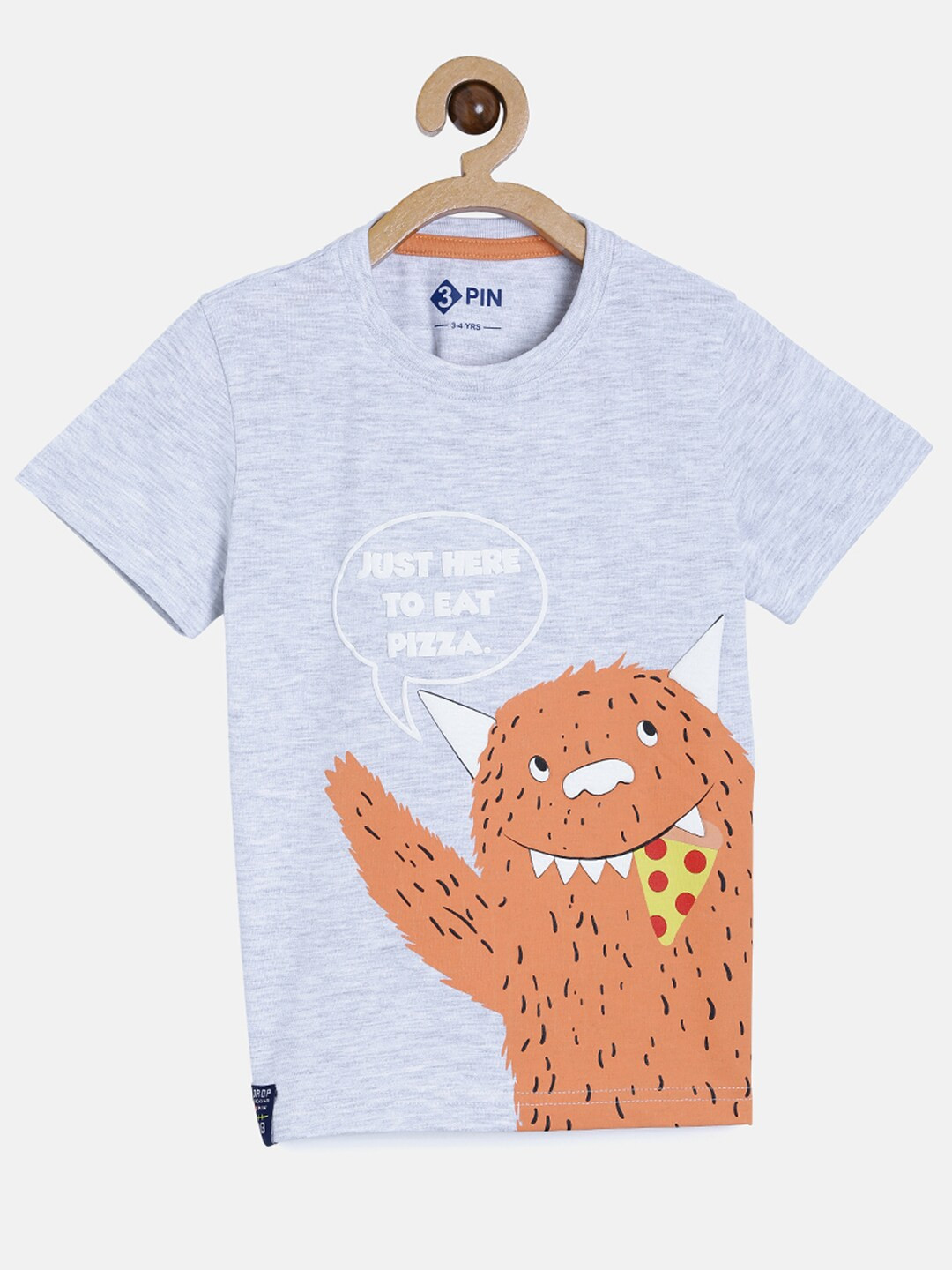 

3PIN Boys Grey Melange Printed T-shirt