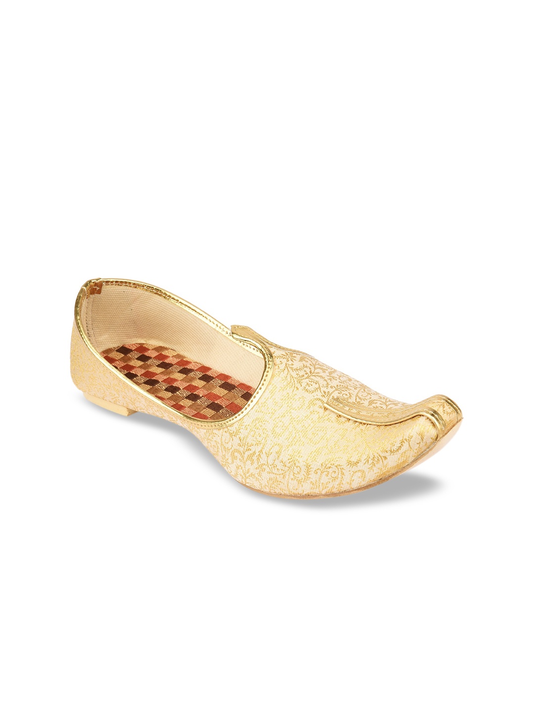 DESI COLOUR Men Gold Woven Design Mojaris
