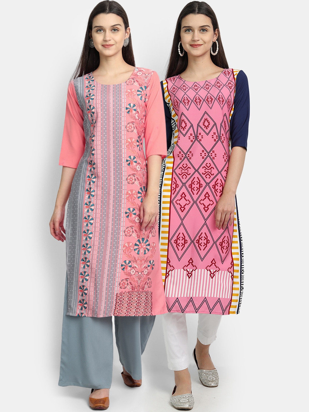 

Ethnic basket Women Pack Of 2 Digitally Printed Crepe Straight Kurta, Peach