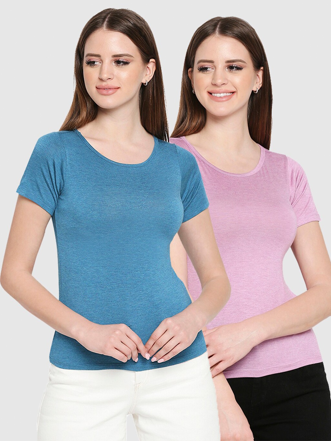 

inocenCia Women Pack of 2 Turquoise Blue & Purple 2 T-shirt