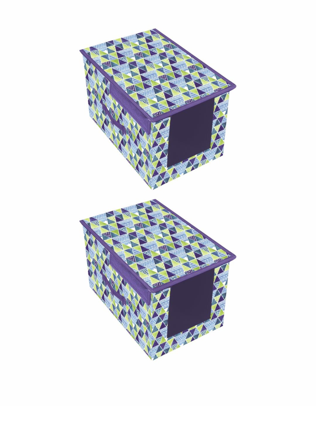 

prettykrafts Set Of 2 Purple & Blue Printed Shirt Stacker Closet Organizer With Lid