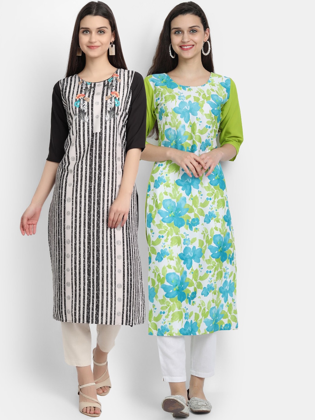 

Ethnic basket Women Multi Coloured Printed Crepe Kurta Pack of 2