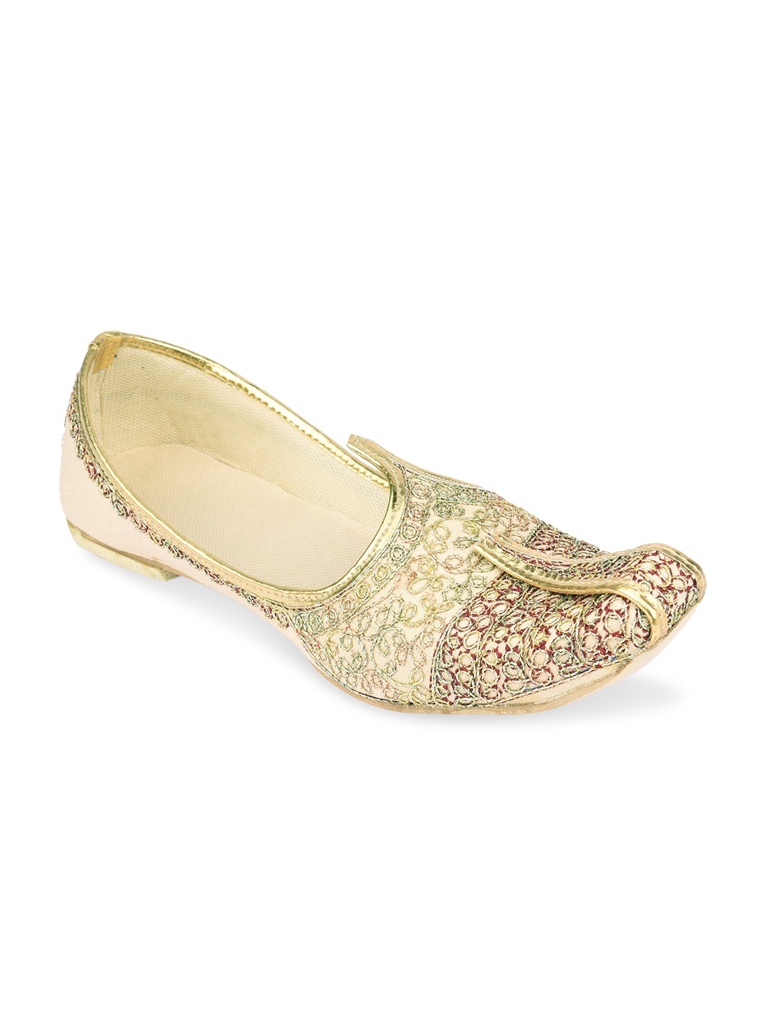 

DESI COLOUR Men Golden Textured Mojaris, Gold