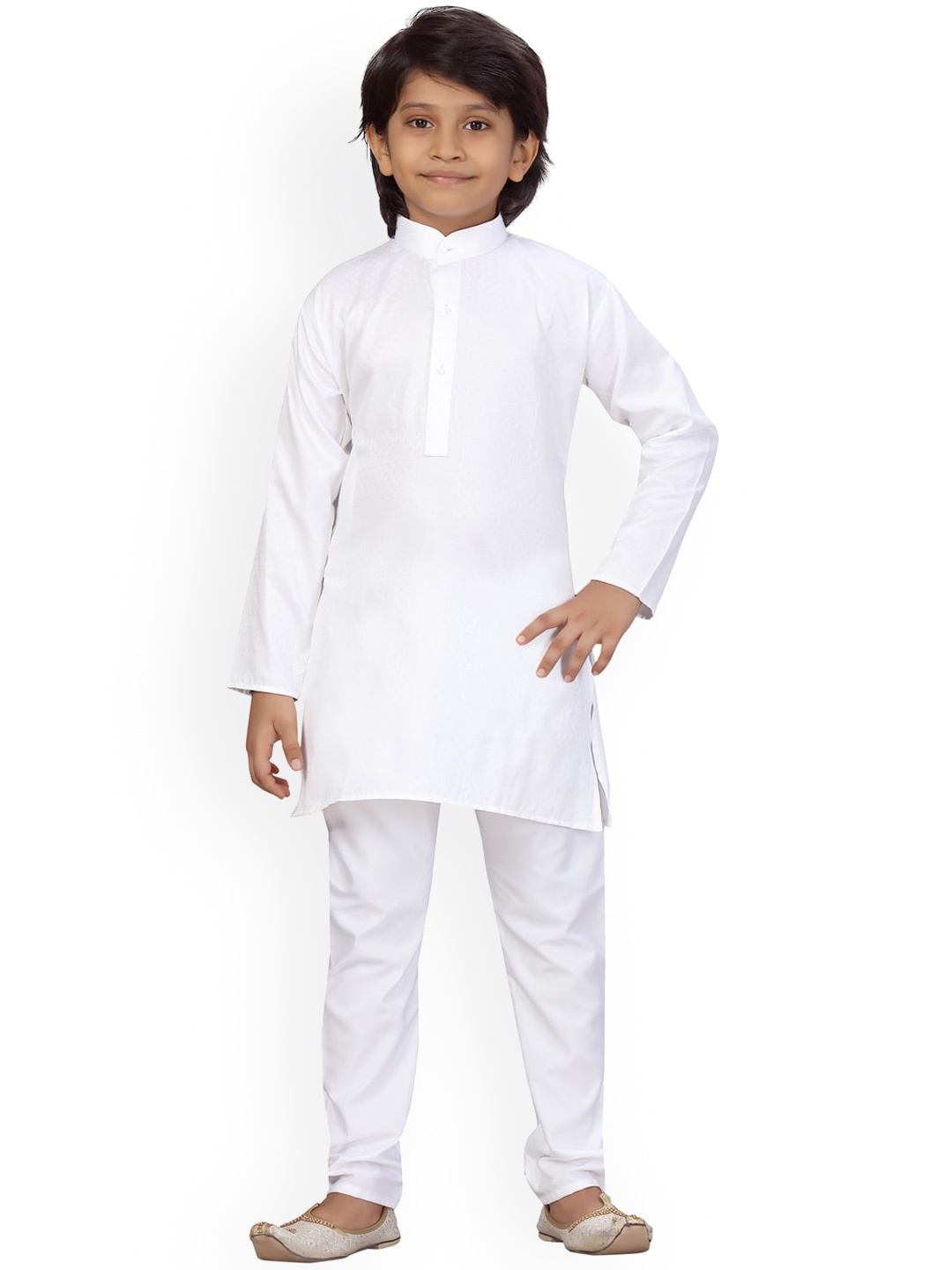 

LITTLE MAFIA BY Aarika Boys White Solid Pure Cotton Kurta With Pyjamas