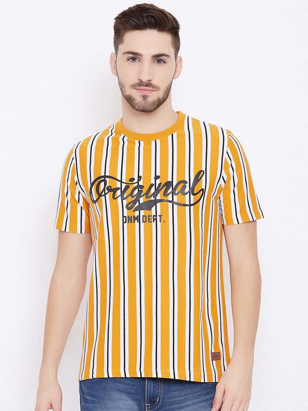 

Austin wood Men Yellow Striped Printed T-shirt