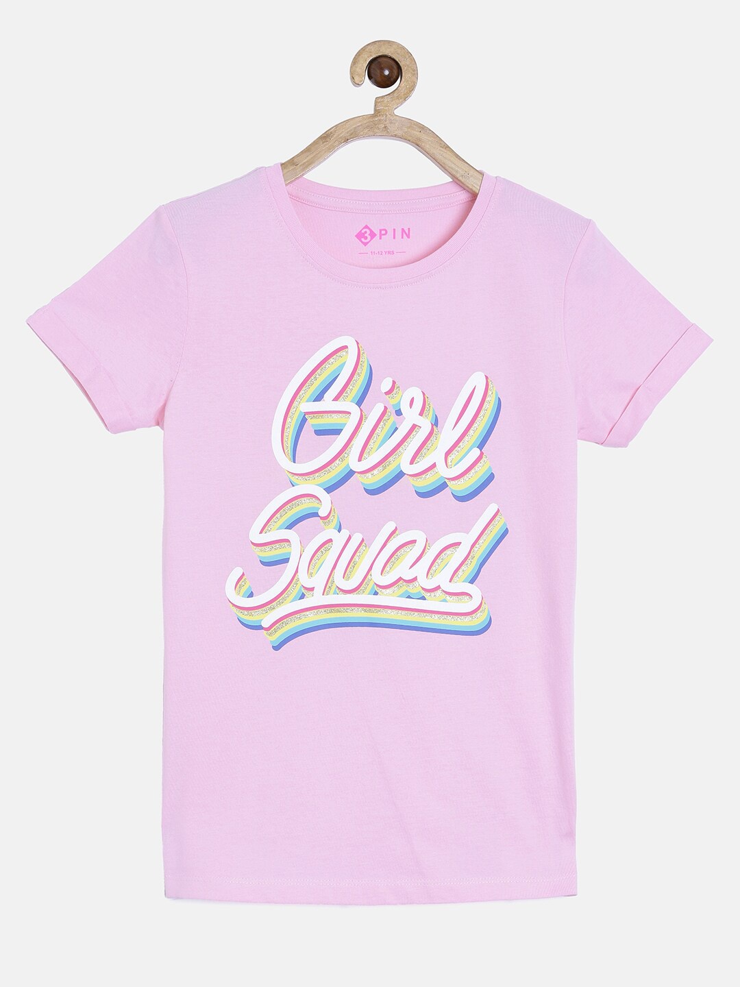 3PIN Girls Pink & Orange Typography Printed T-shirt