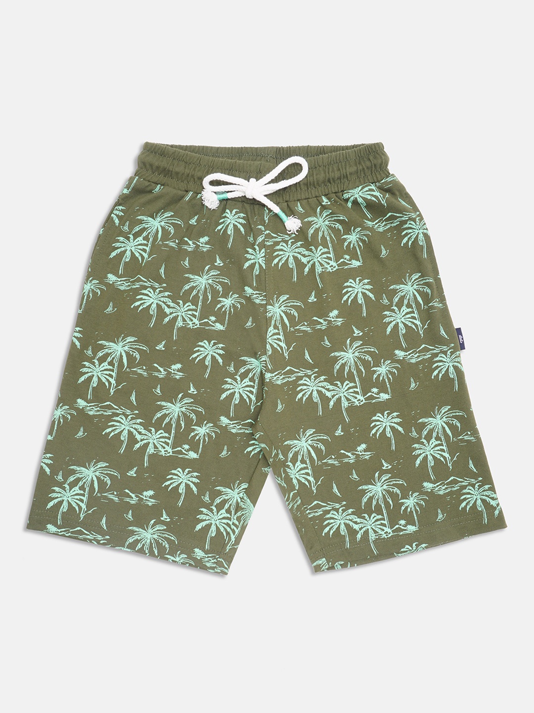 

Lil Tomatoes Boys Olive Green Tropical Printed Mid-Rise Bermuda Shorts