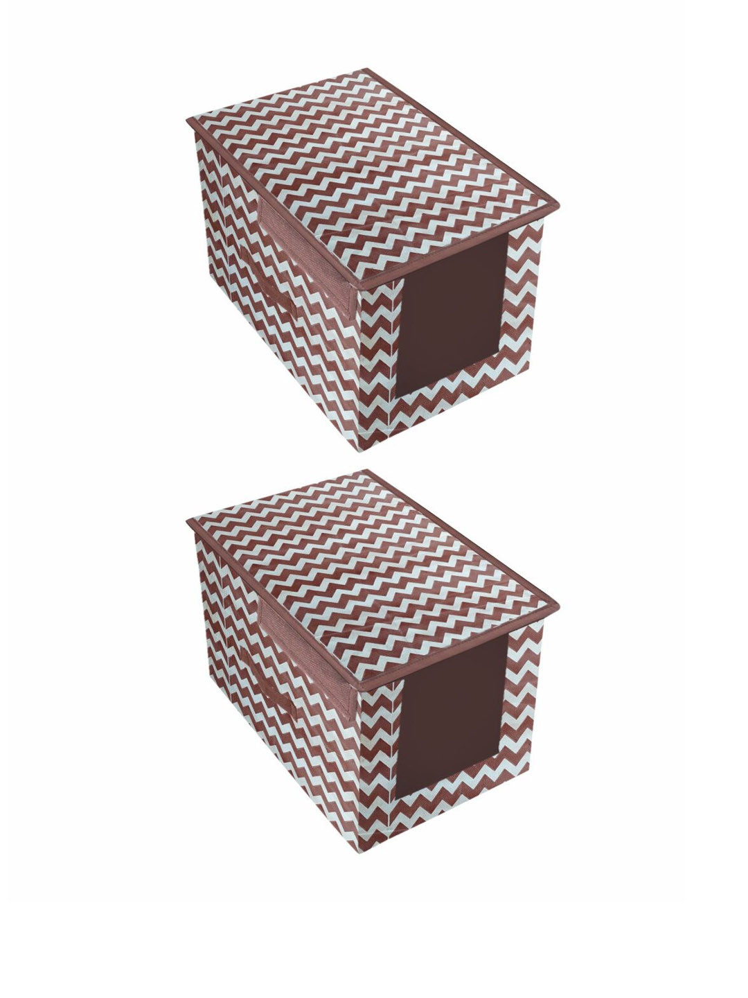 

prettykrafts Set Of 2 Brown & White Printed Premium Shirt Stacker Closet Organizer With Lid