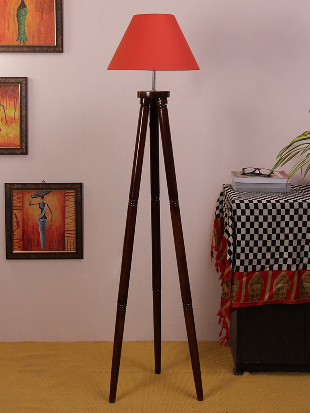 Devansh Orange & Brown Traditional Tripod Lamp with Shade