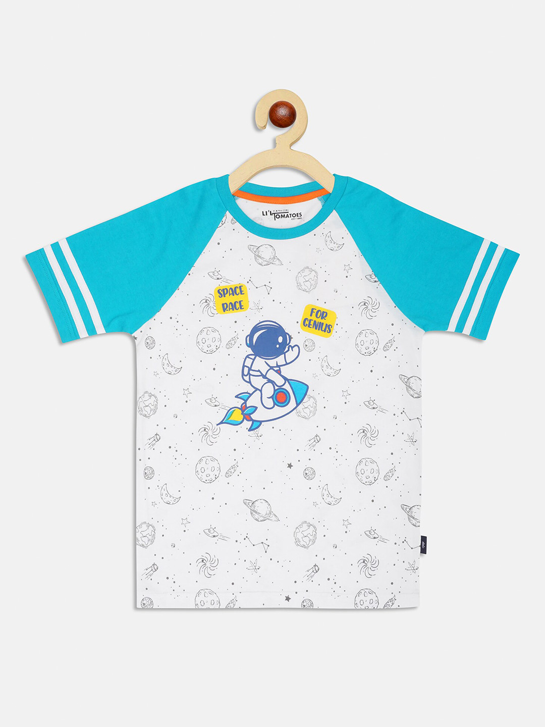 

Lil Tomatoes Boys Blue & White Printed T-shirt
