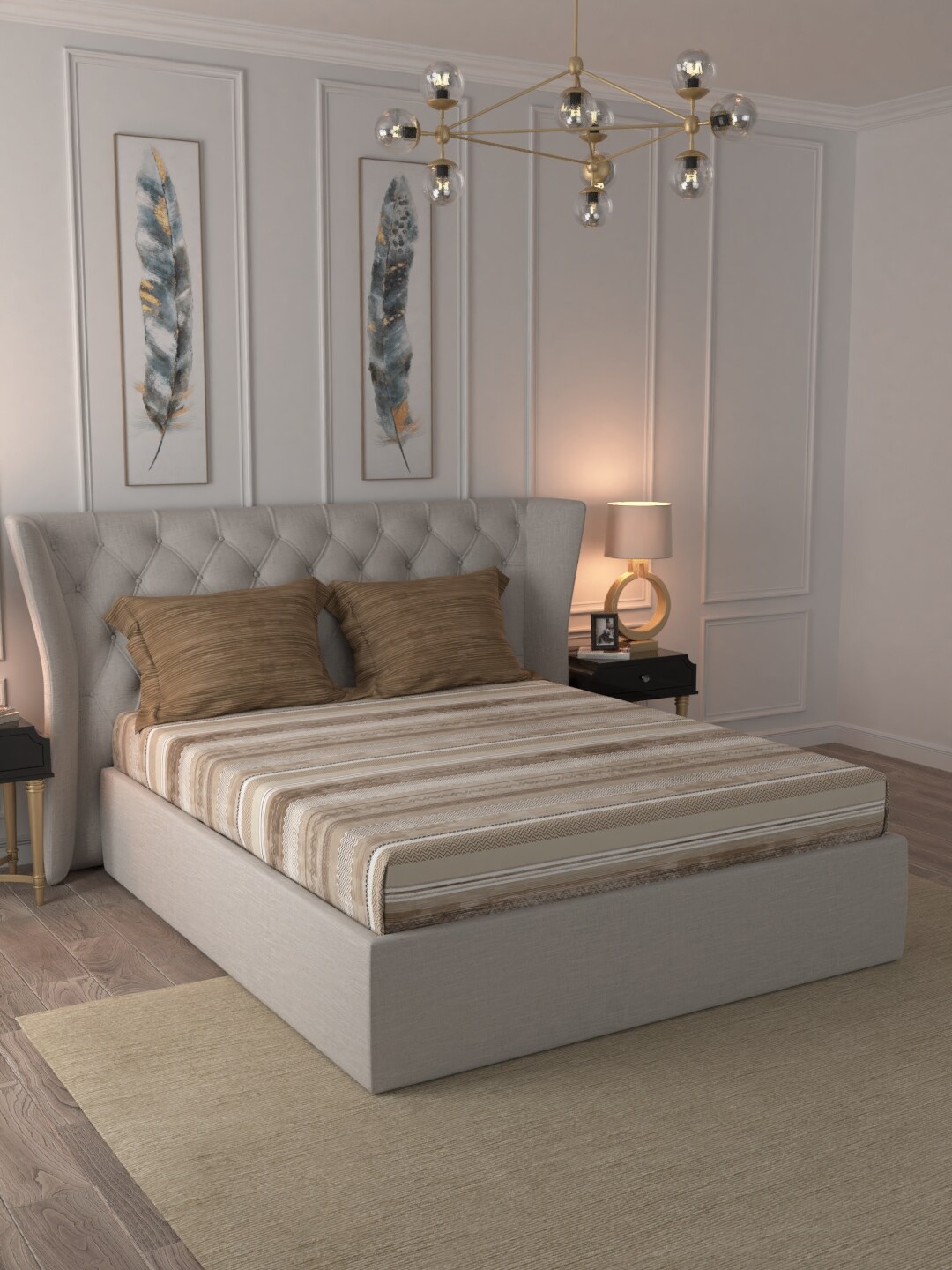 

MYTRIDENT Brown Beige Striped 210 TC King Bedsheet with 2 Pillow Covers