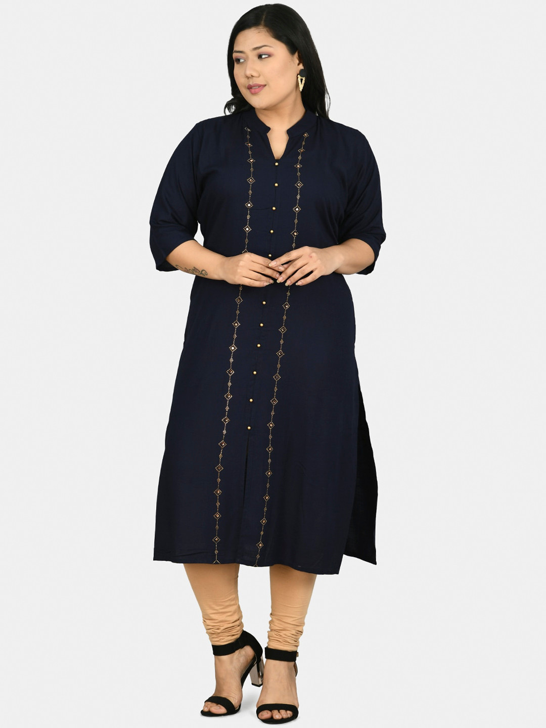 

PrettyPlus by Desinoor.com Women Navy Blue Embellished Kurta