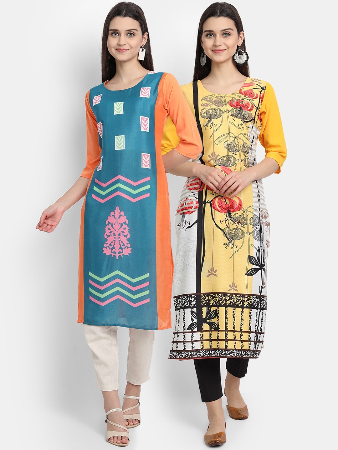 

Ethnic basket Pack Of 2 Women Multi Ethnic Motifs Printed Crepe Kurta