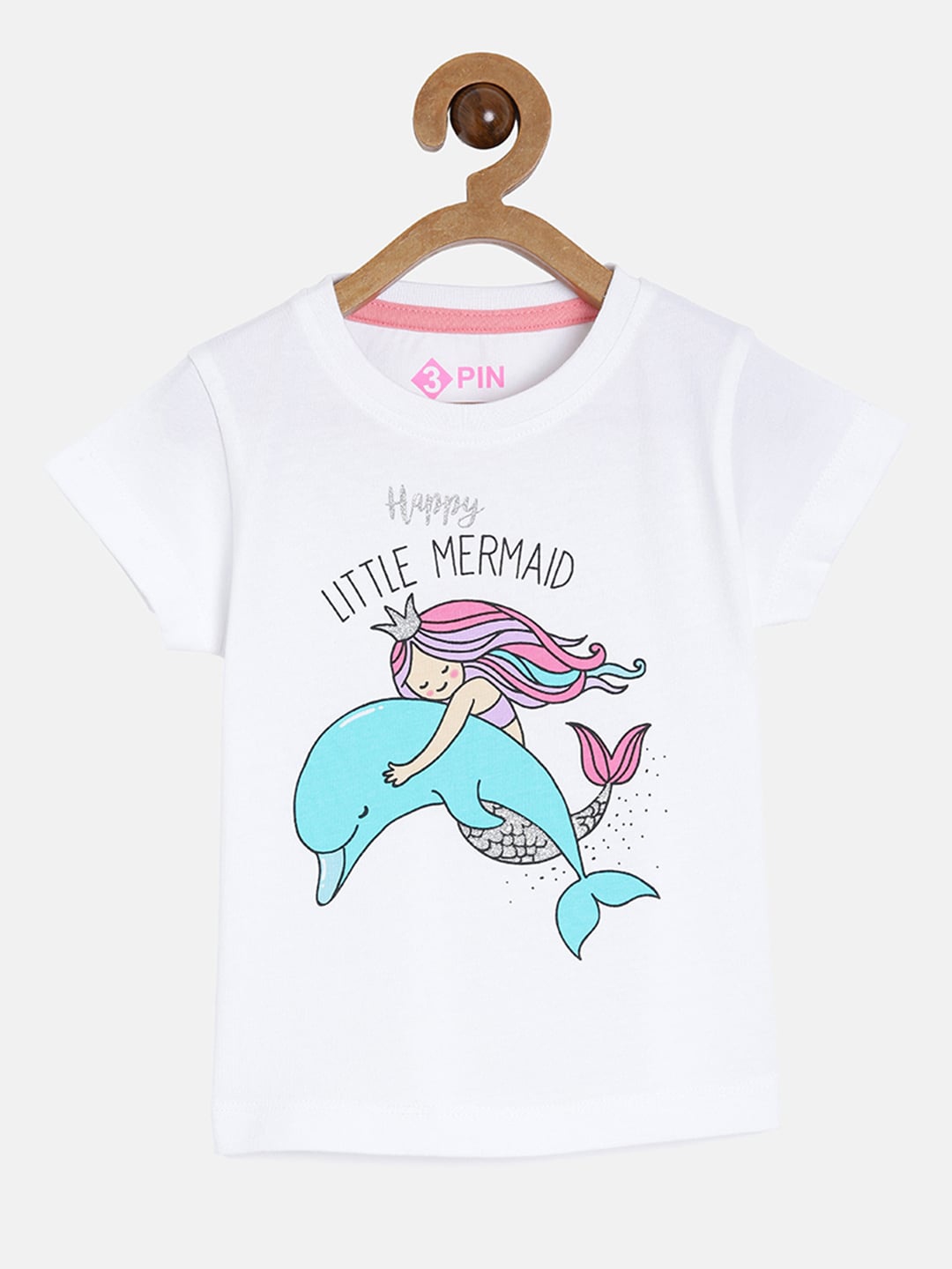 

3PIN Girls White Cotton Printed Pure Cotton T-shirt