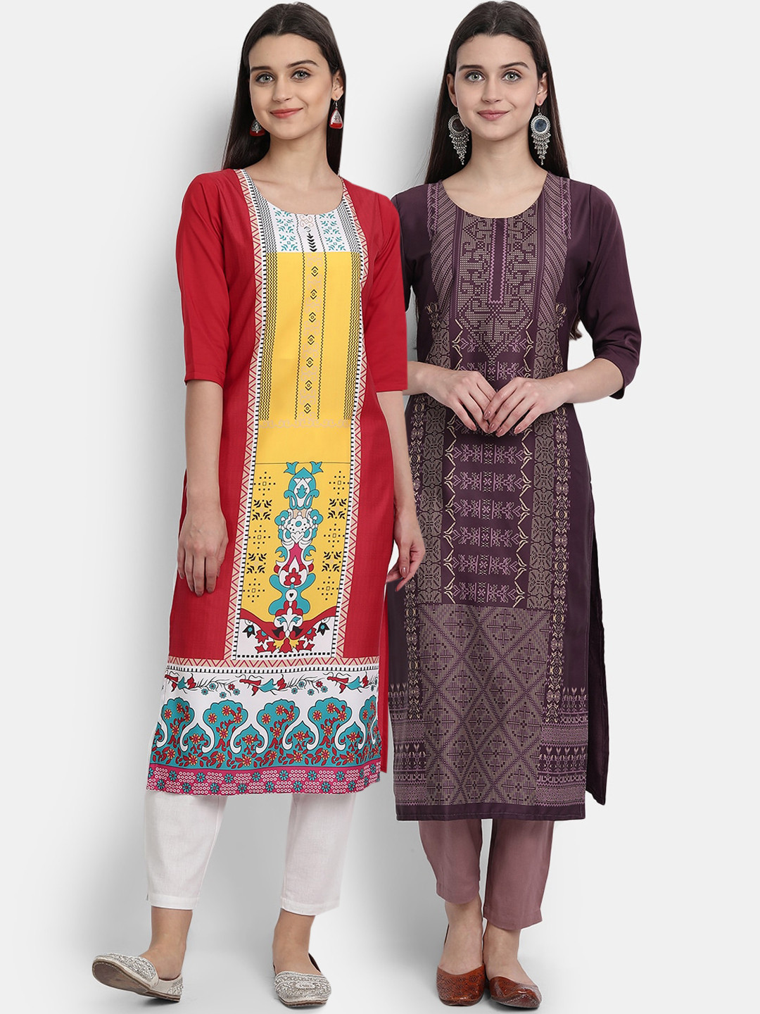 

Ethnic basket Women Multi Flared Sleeves Thread Work Crepe Kurta