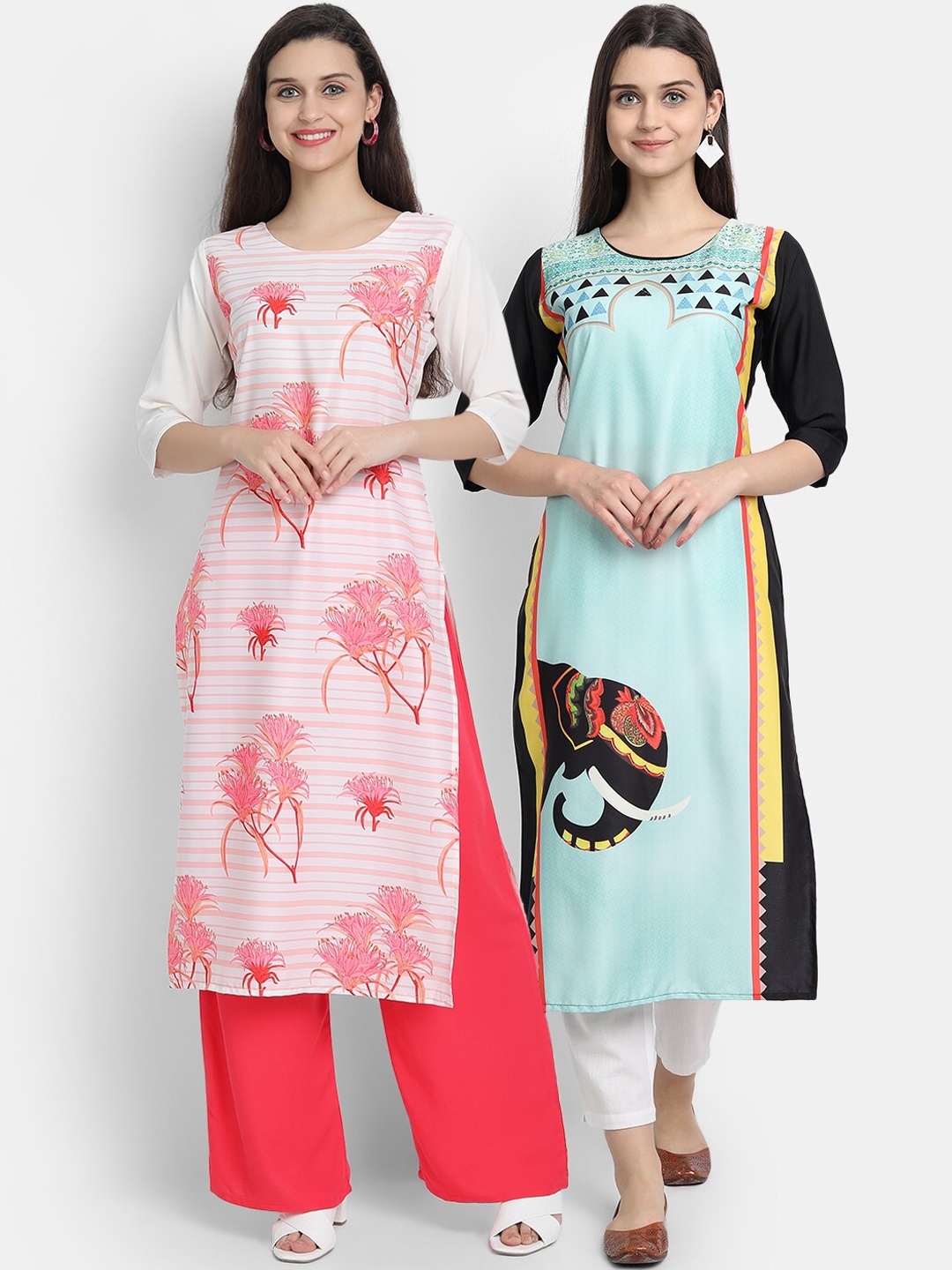 

Ethnic Basket Women Pack of 2 Assorted Printed Crepe Kurtas, Multi