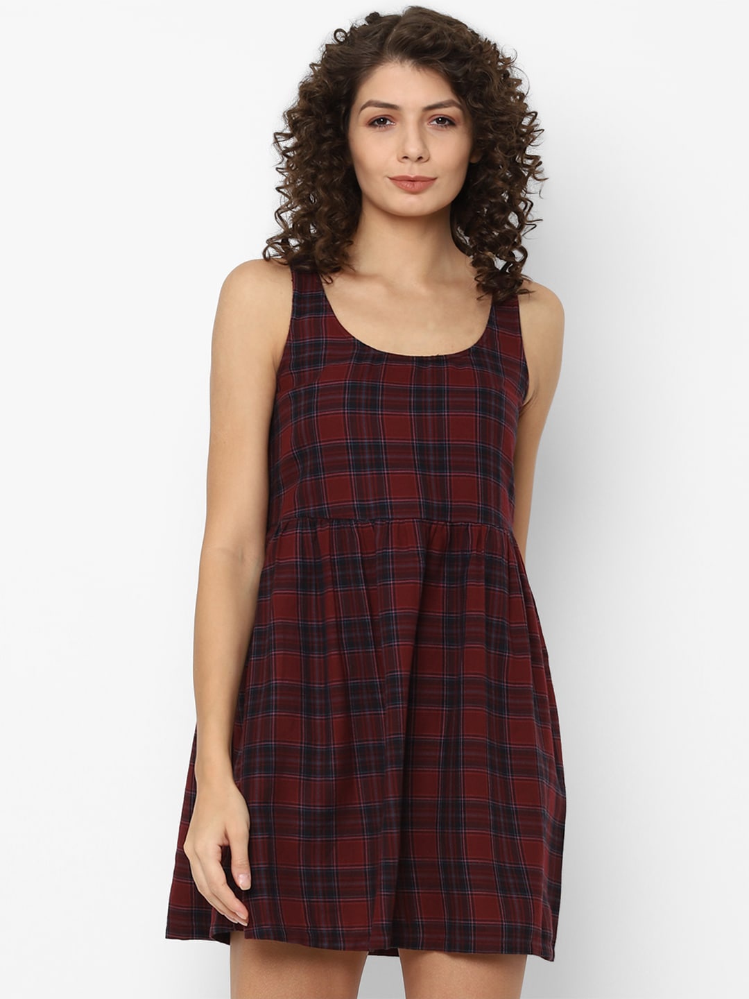 

AMERICAN EAGLE OUTFITTERS Burgundy Checked A-Line Dress