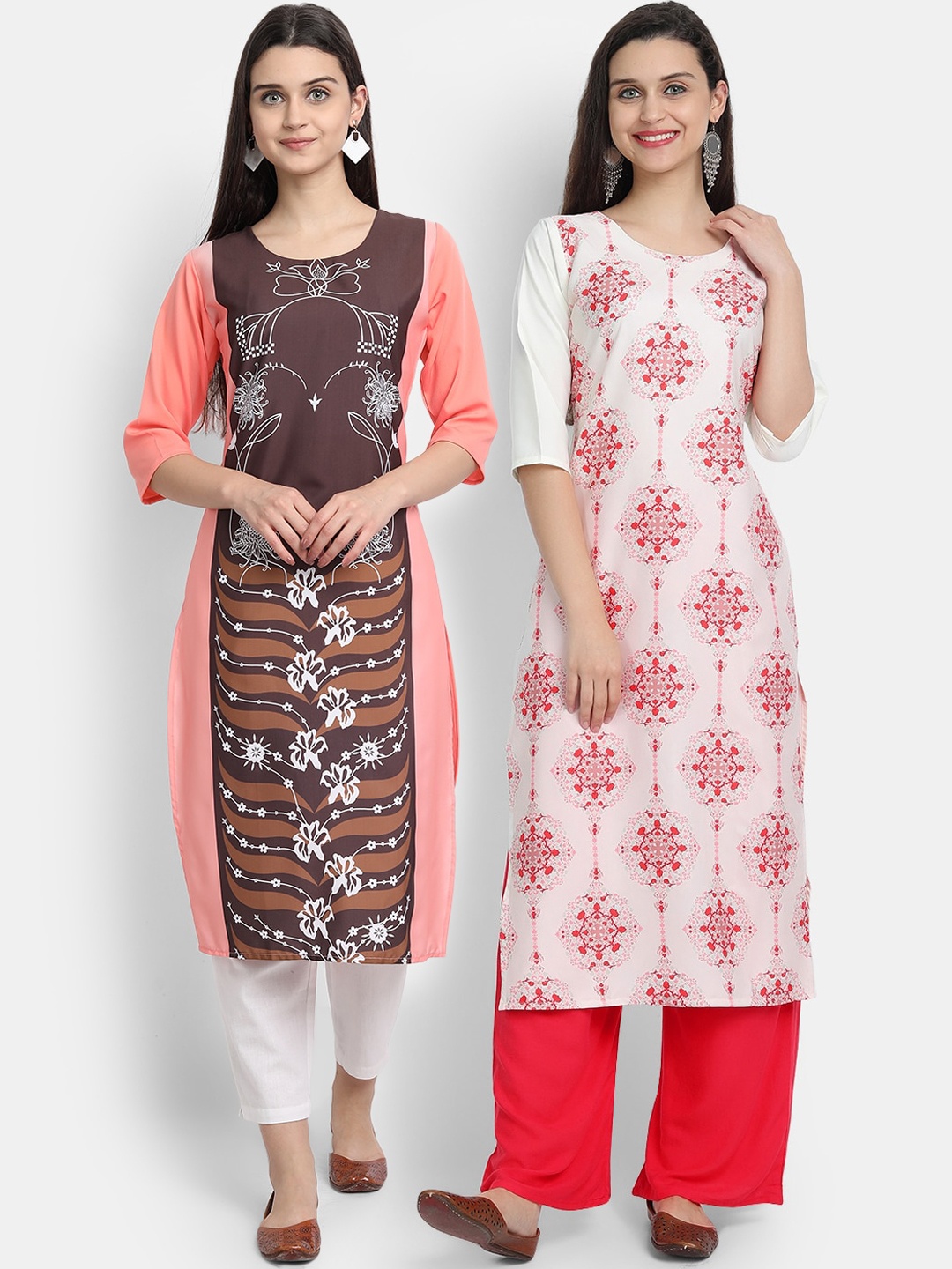 

Ethnic basket Women Pack of 2 Pink & White Ethnic Motifs Printed Crepe Kurta