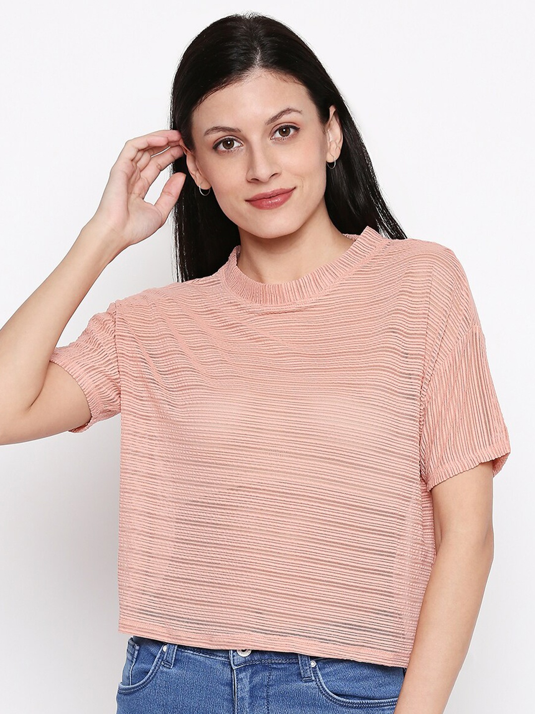 

People Pink Striped Regular Top