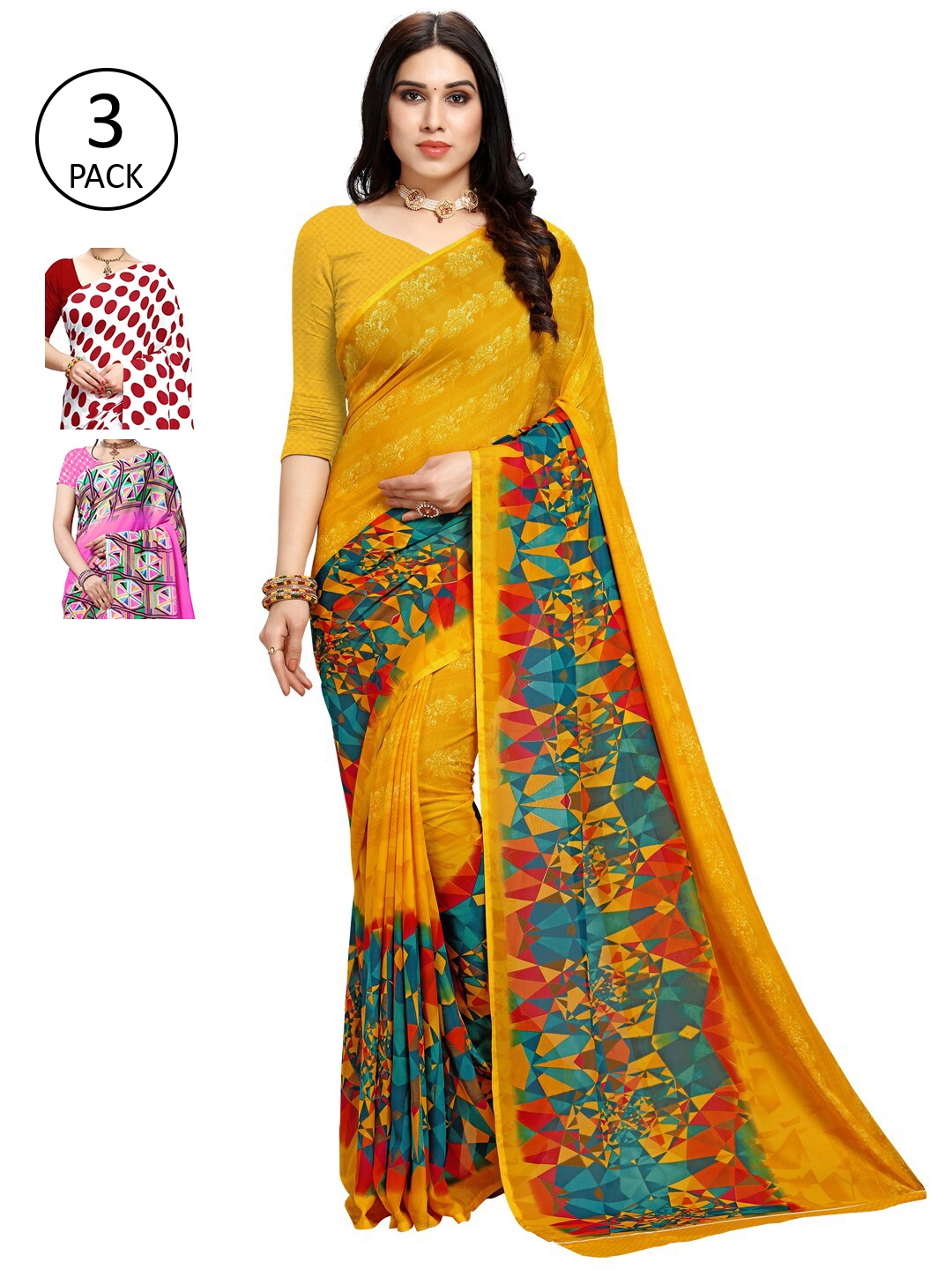 

KALINI Pack of 2 Printed Sarees, Pink
