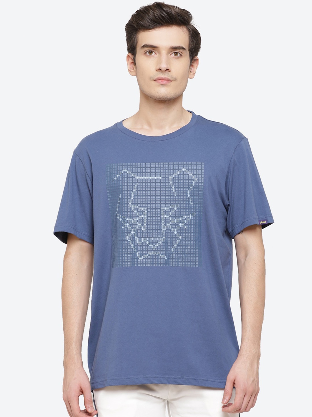 

ASICS Jsy Dt Gpx Ss Men Blue Printed Boxy Cotton Walking T-shirt