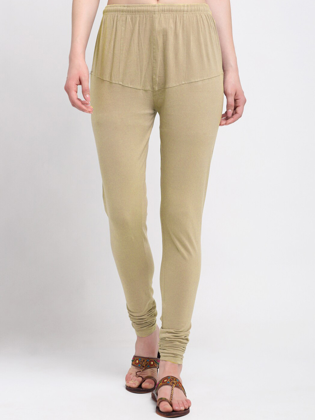 

Klotthe Women Beige Solid Cotton Churidar Length Leggings