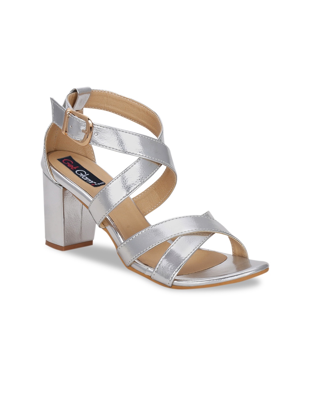 

Get Glamr Silver Solid Block Heels Back Closed Zig Zag Buckles Straps Fashionable Sandals
