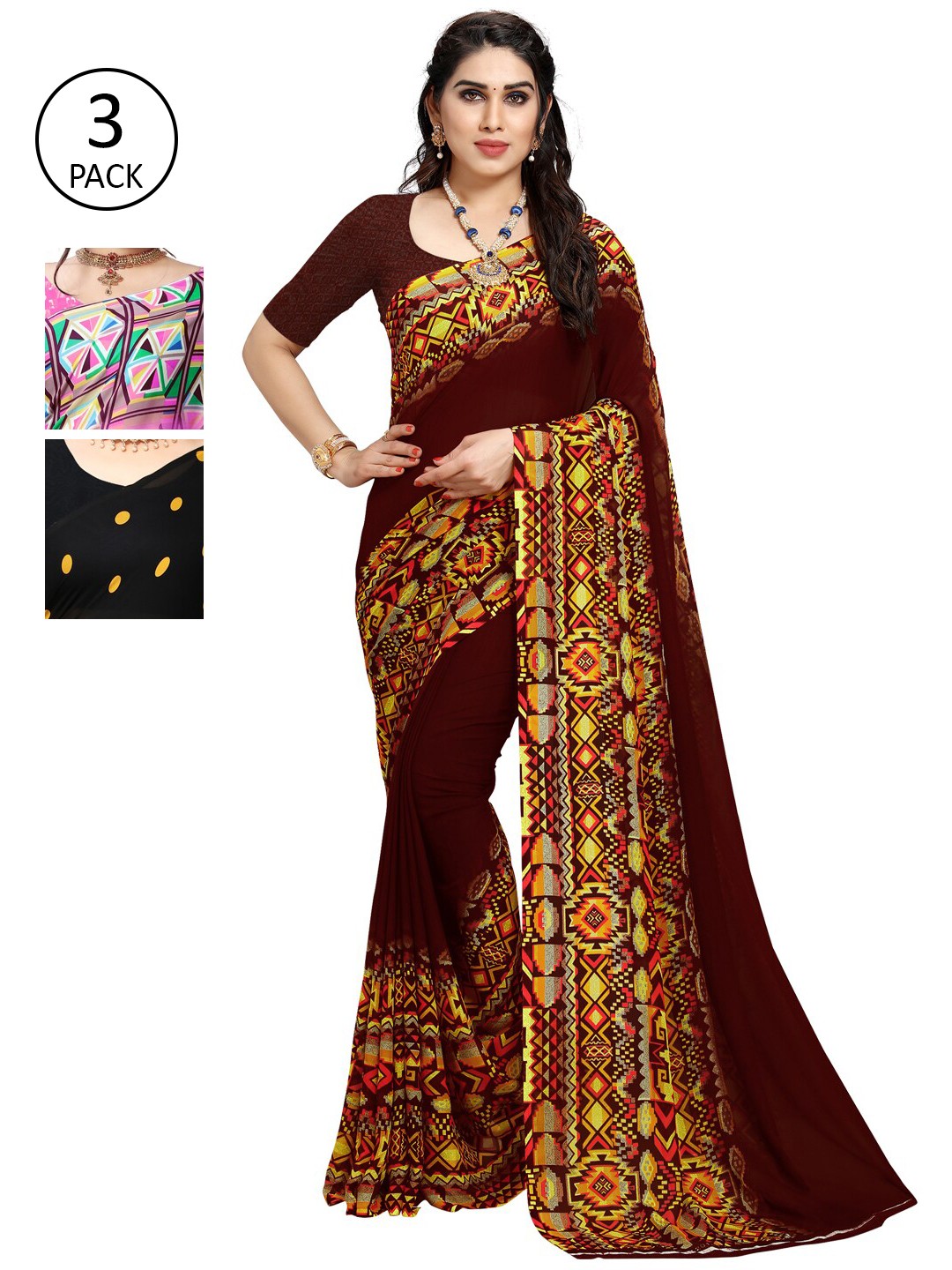 

KALINI Multi Pack of 3 Printed Saree