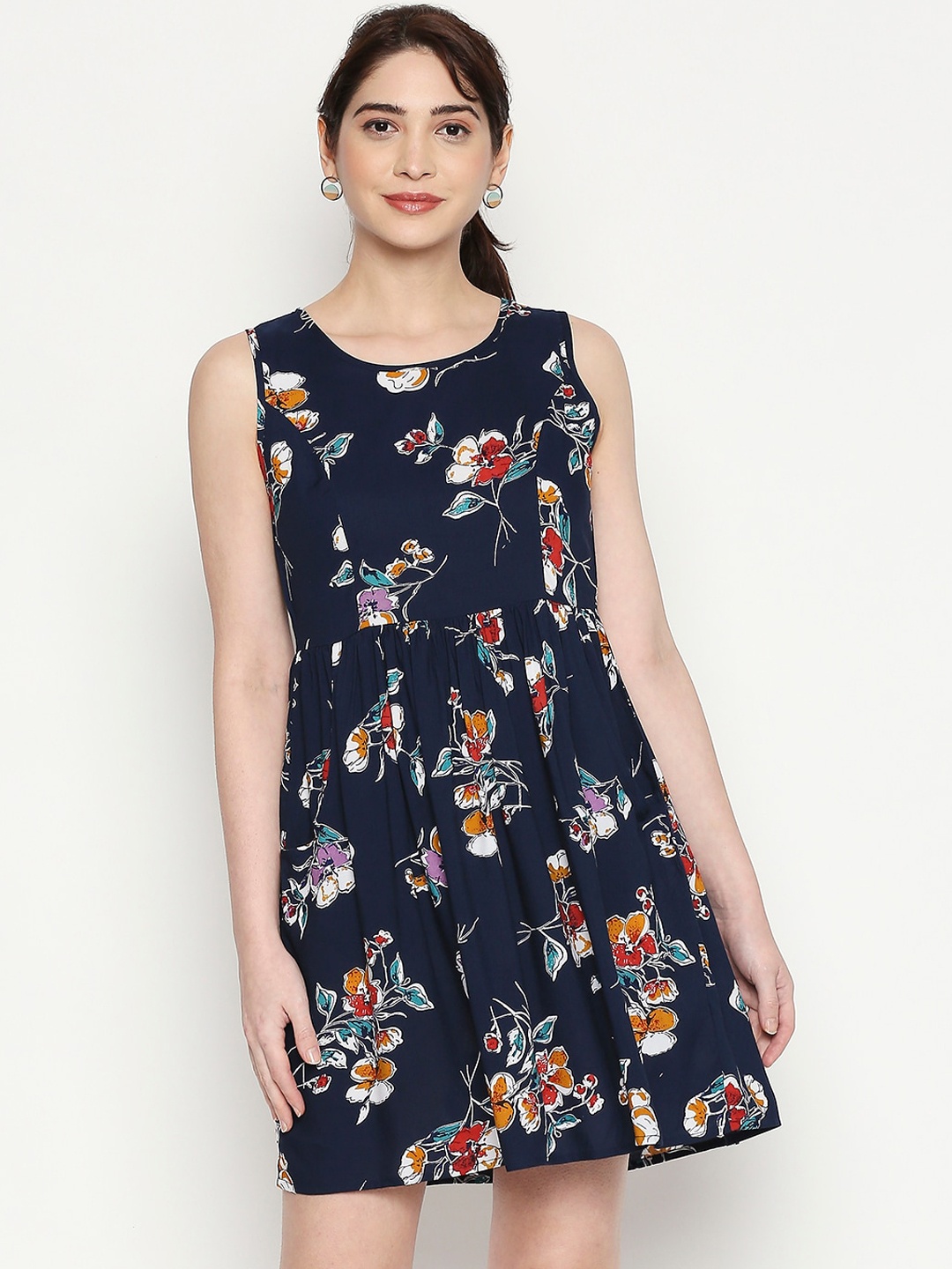 

People Women Blue Floral Fit and Flare Dress