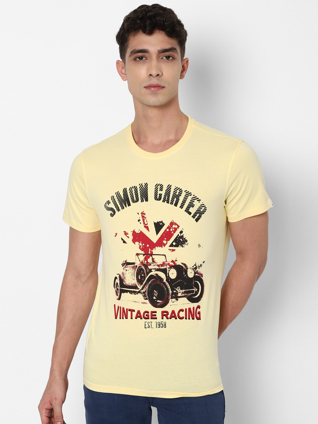 

SIMON CARTER LONDON Men Yellow Graphic Printed Cotton Slim Fit Pure Cotton T-shirt