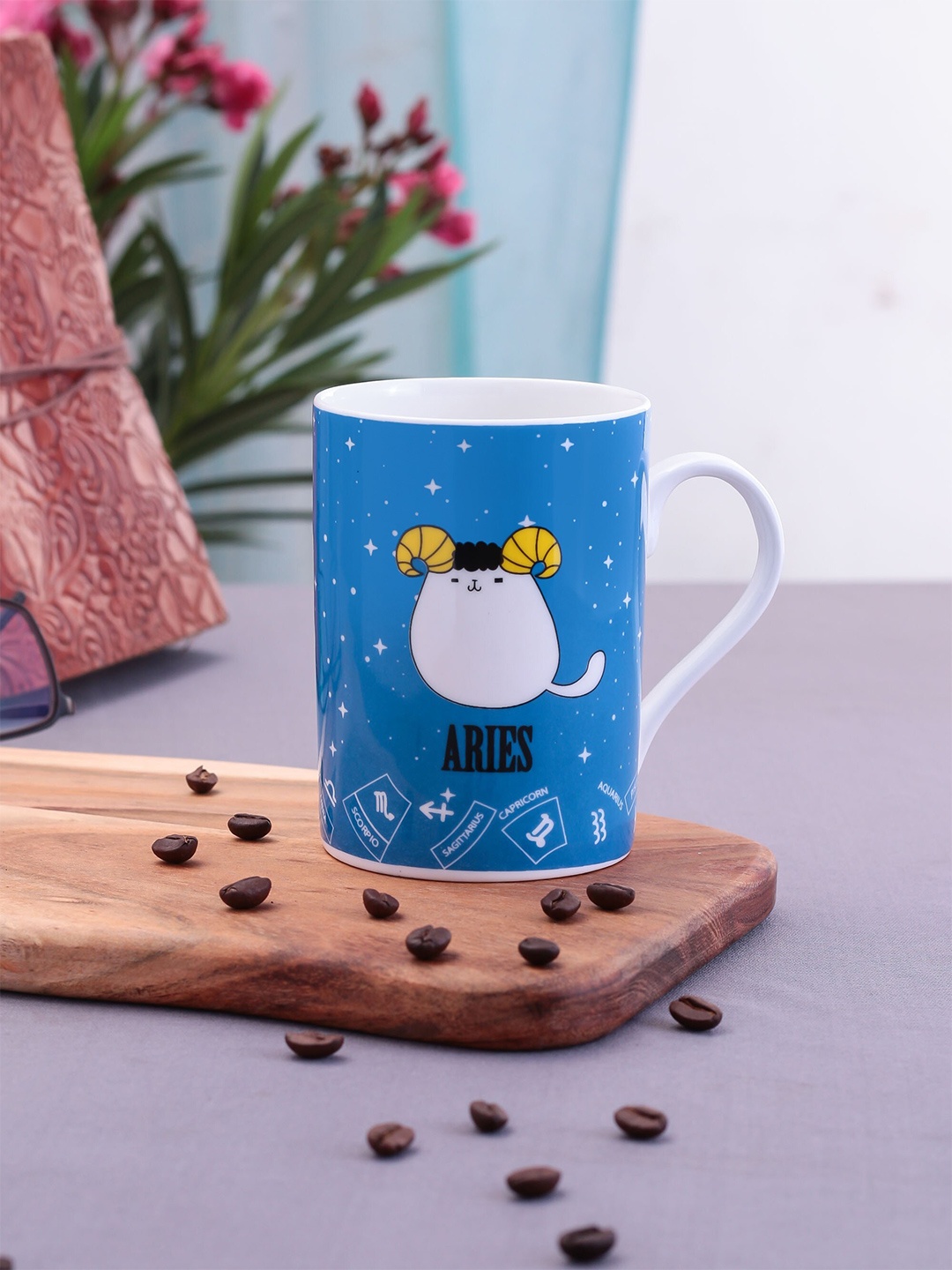 

CLAY CRAFT Blue & White Zodiac Printed Ceramic Glossy Mug