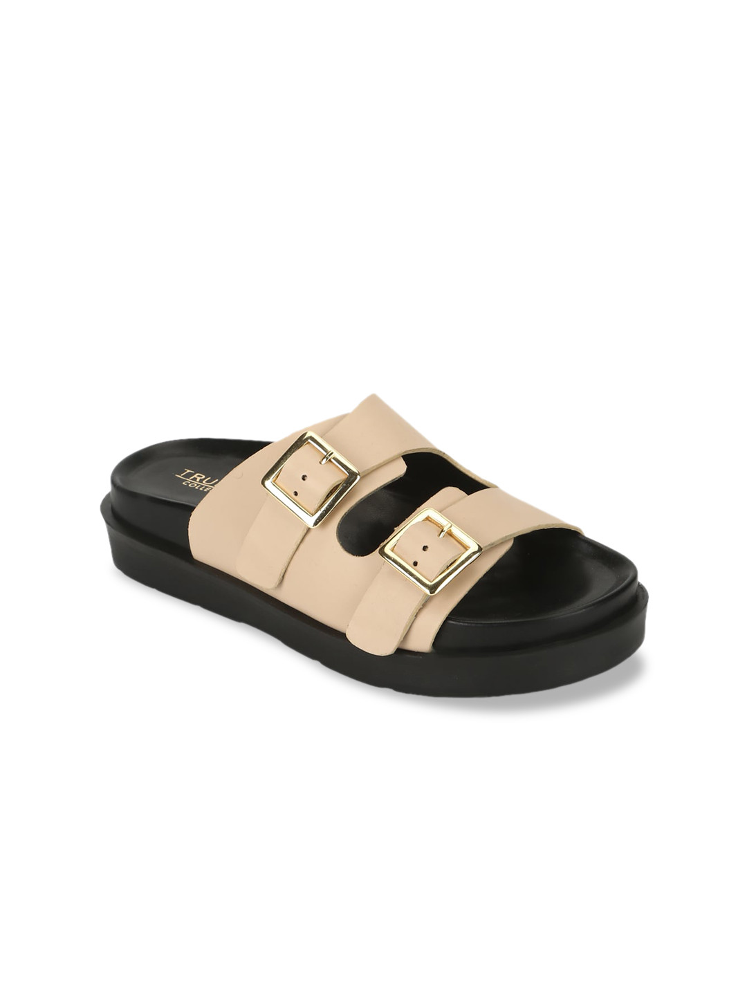 

Truffle Collection Women Nude Open Toe Flats with Buckles