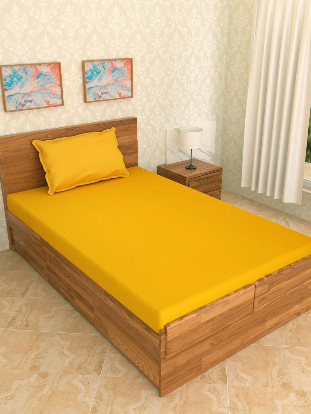 

Soumya Yellow Solid Pure Cotton Single Bed Cover With Pillow Cover