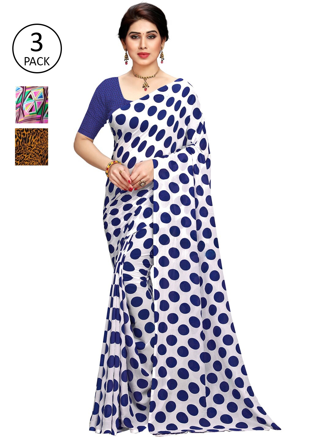 

KALINI Pack of 3 Printed Sarees, Pink