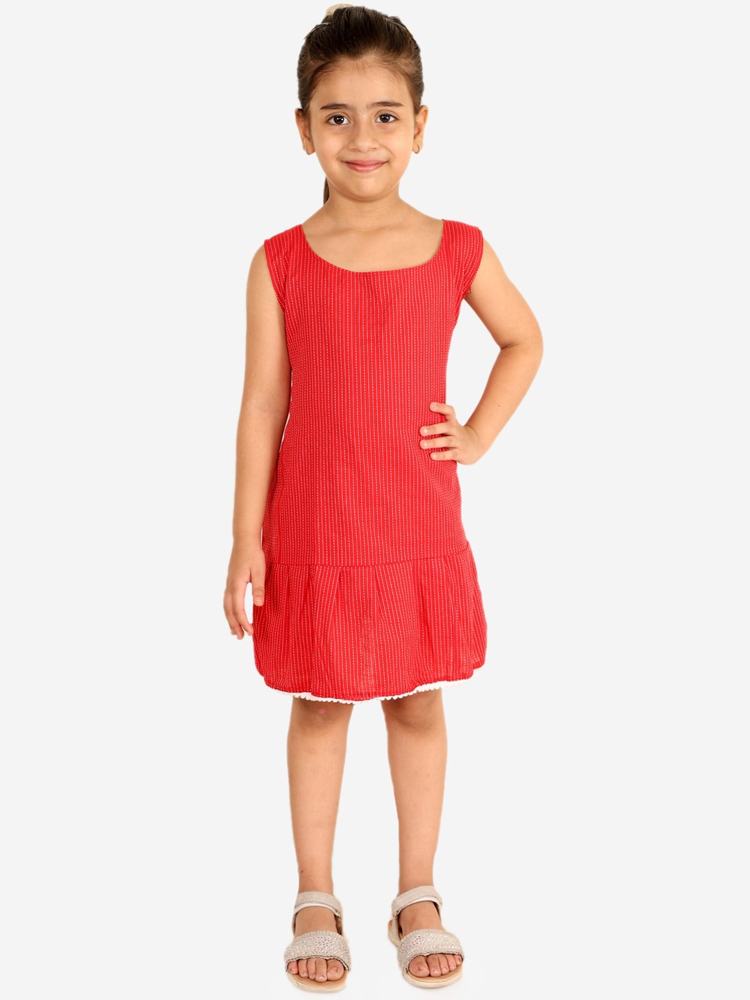 

Chipbeys Girls Red Cotton A-Line Dress