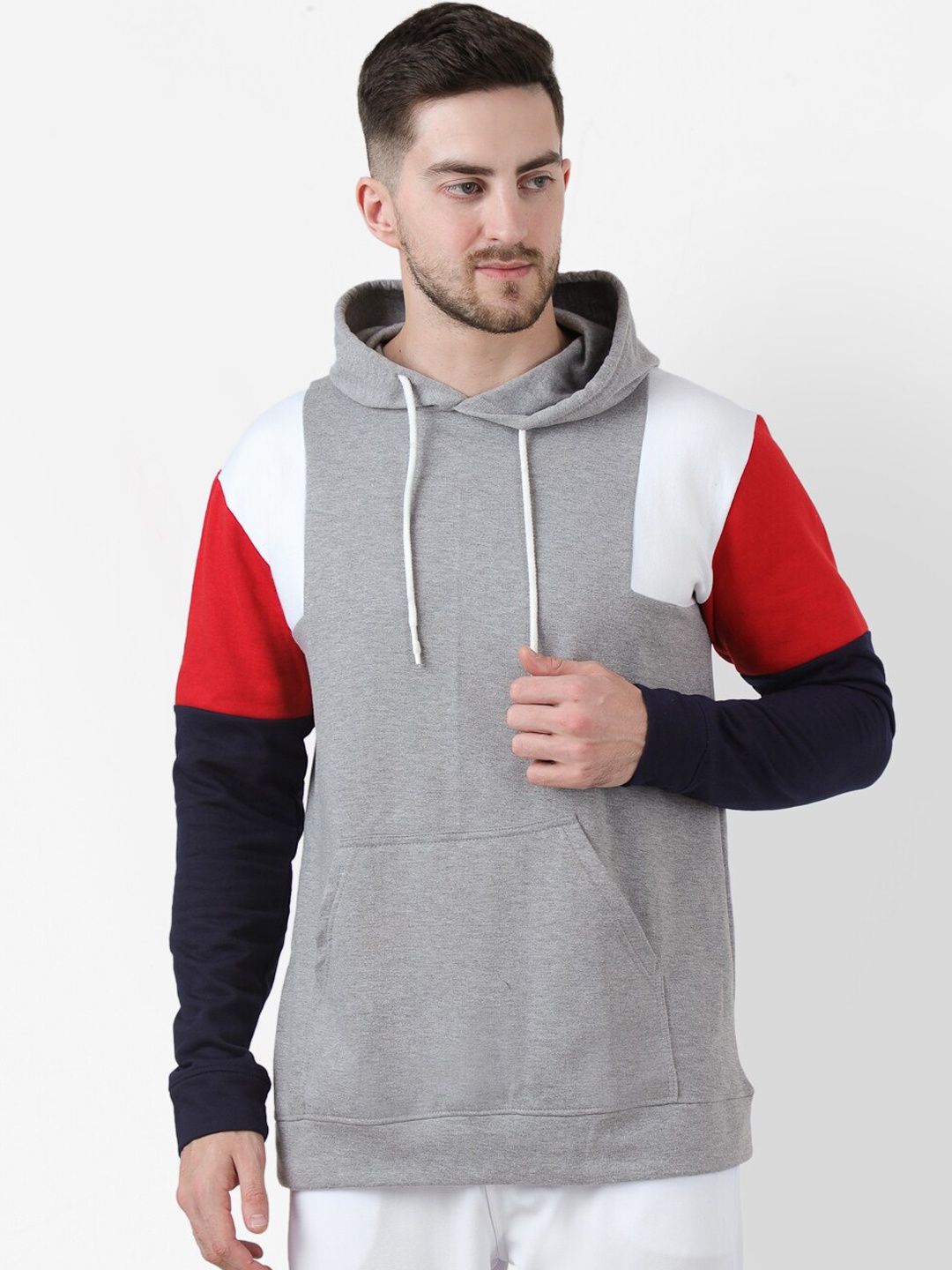 PAUSE SPORT Men Grey Colourblocked Hoody With Kangaroo Pocket Sweatshirt, Multi