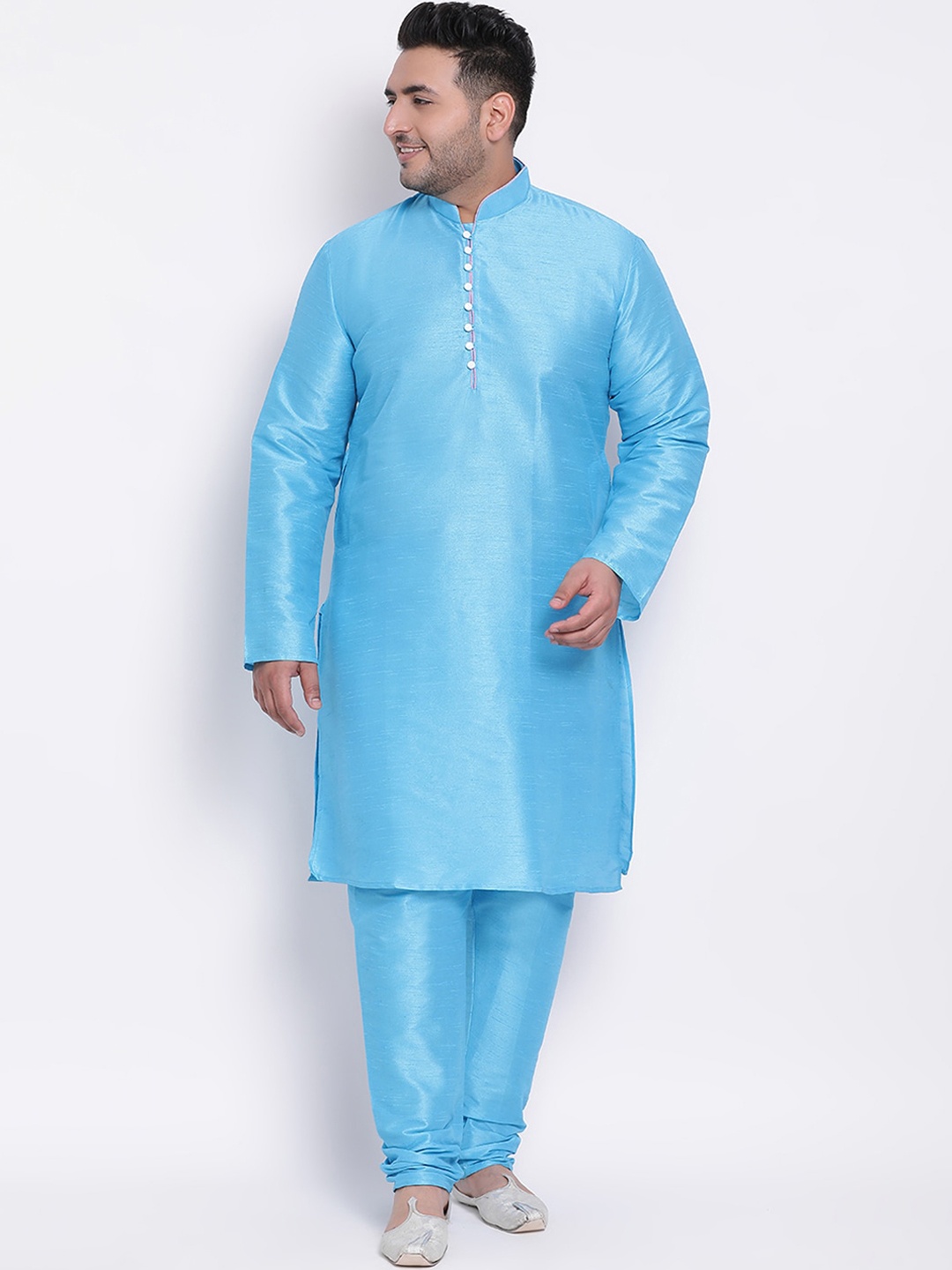 

hangup plus Men Blue Dupion Silk Kurta with Churidar