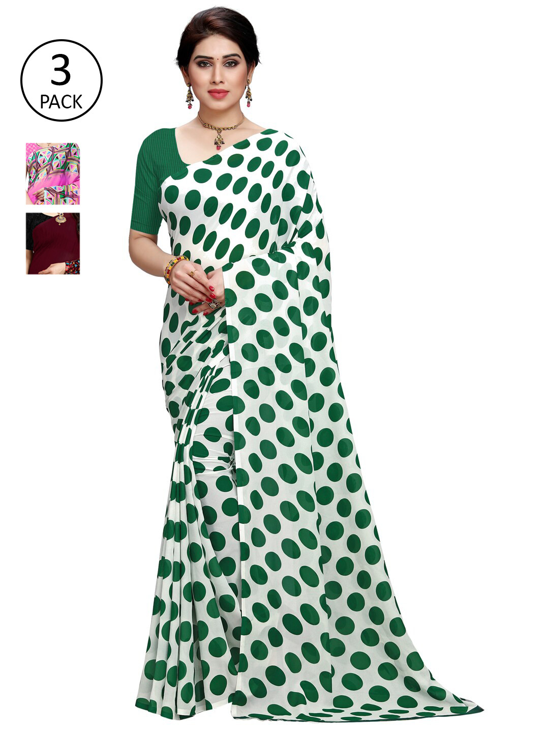 

KALINI Pack of 3 Printed Sarees, White