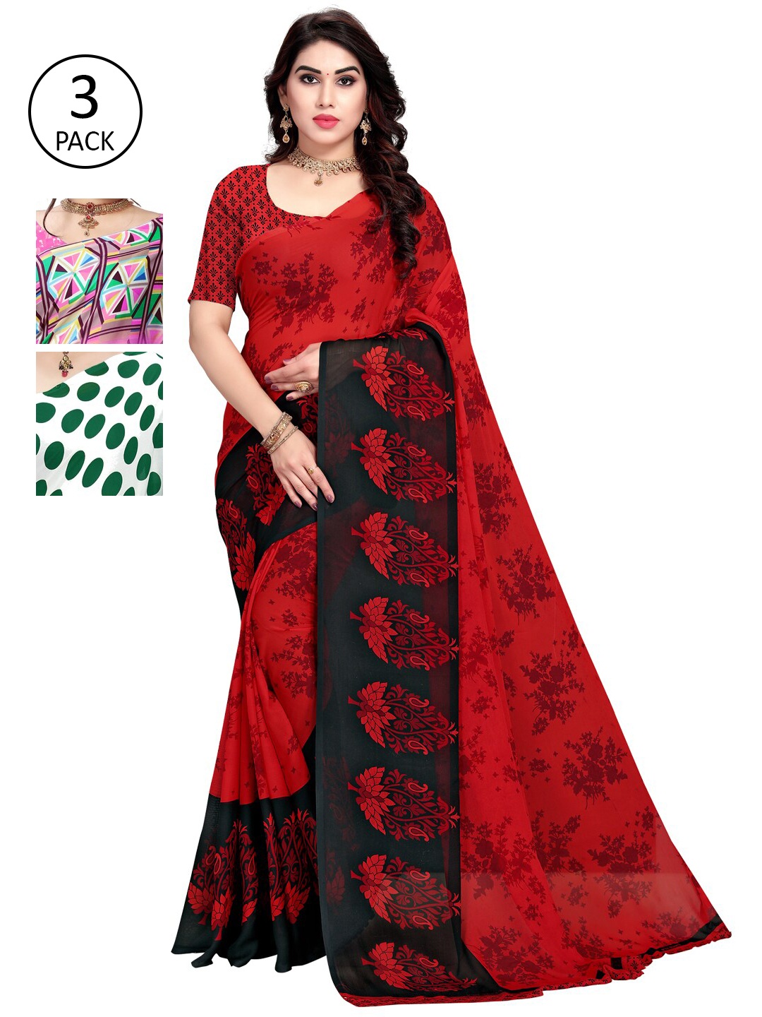 

KALINI Pack Of 3 Sarees, Pink