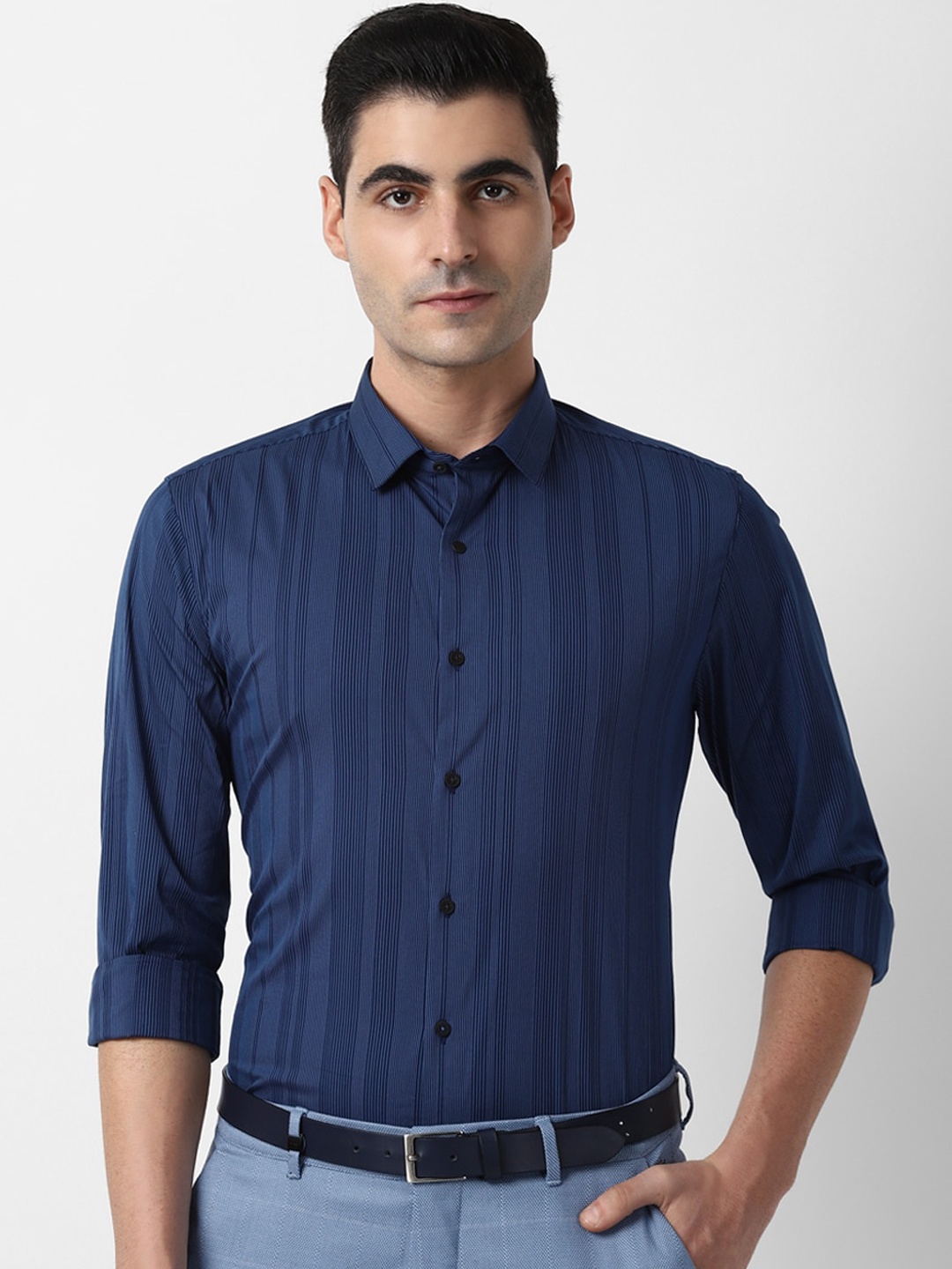 

Louis Philippe Sport Men Navy Blue Slim Fit Striped Casual Shirt