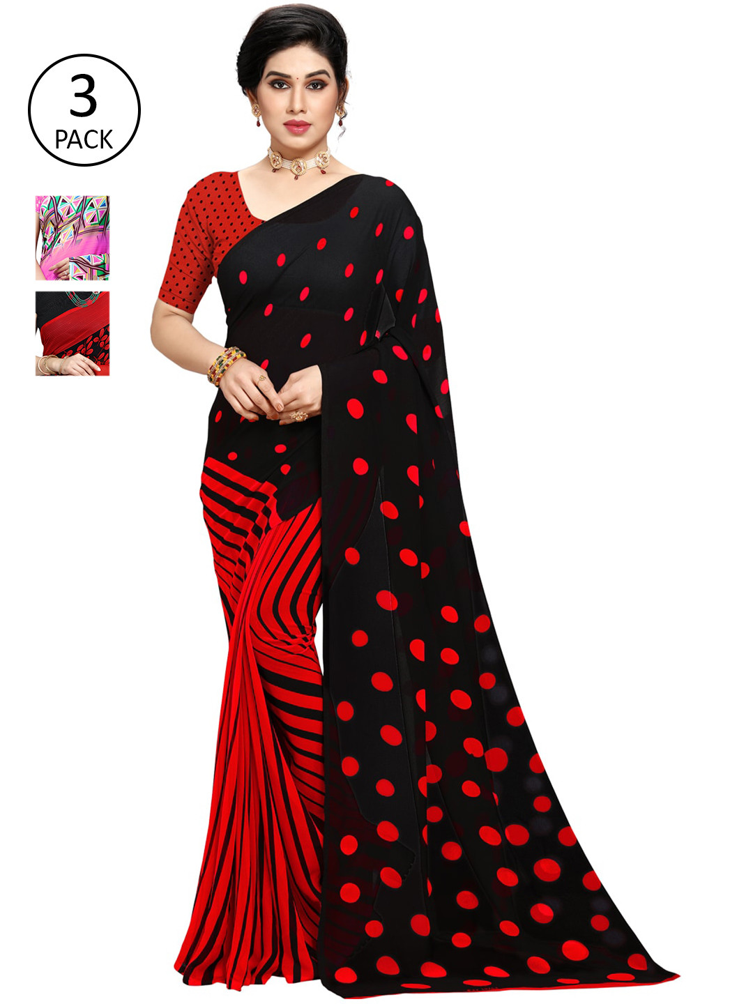 

KALINI Pack of 2 Printed Sarees, Pink